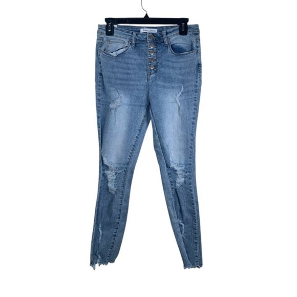 Almost Famous Distressed Blue Denim Skinny Jeans Size 5 GUC #4533 - Picture 1 of 6